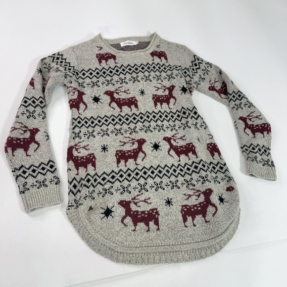 shineflow Sweaters - Shineflow Sweater Tunic Womens 1X Gray Fair Isle Reindeer Ugly Christmas Holiday
